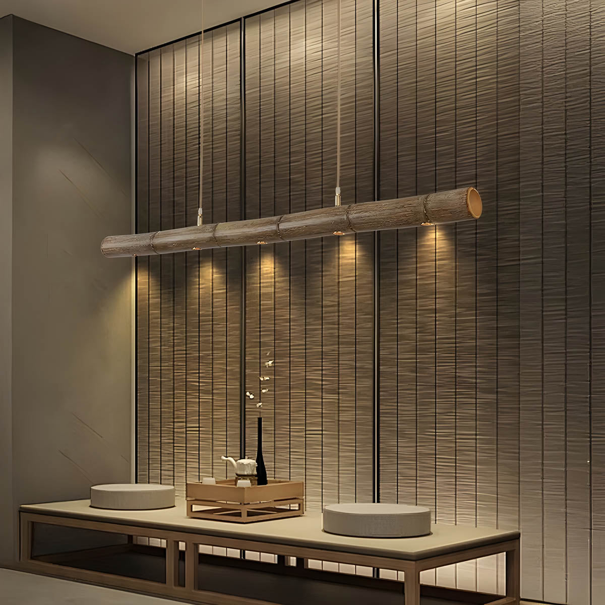 Solid Bamboo Cord Pendant Light 90-150 cm