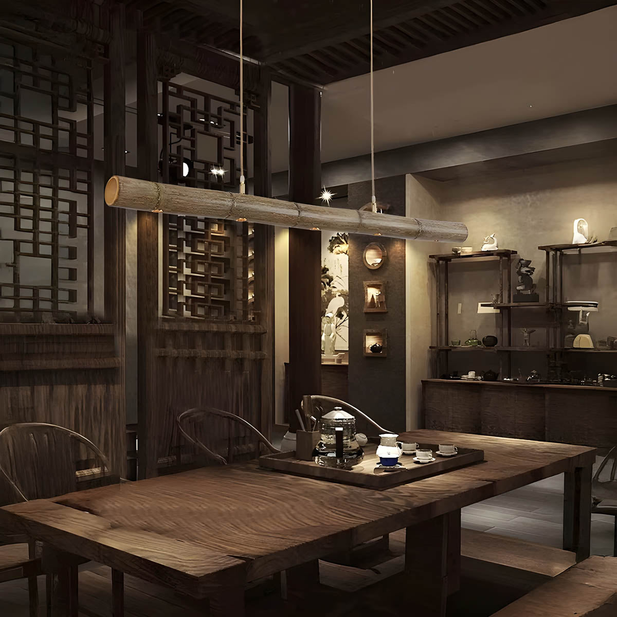 Solid Bamboo Cord Pendant Light 90-150 cm