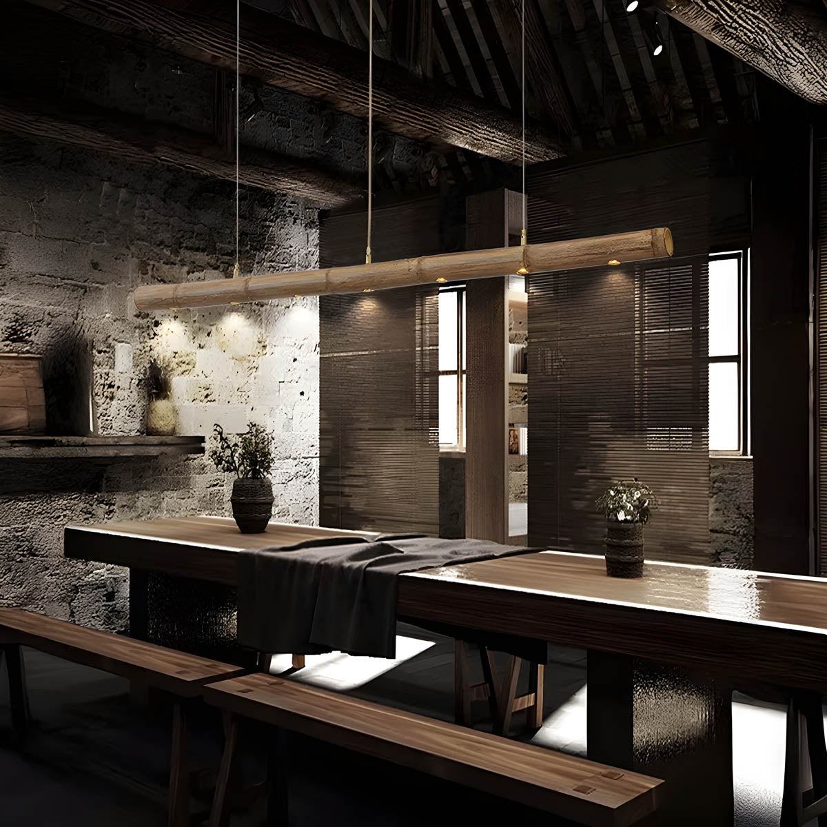 Solid Bamboo Cord Pendant Light 90-150 cm