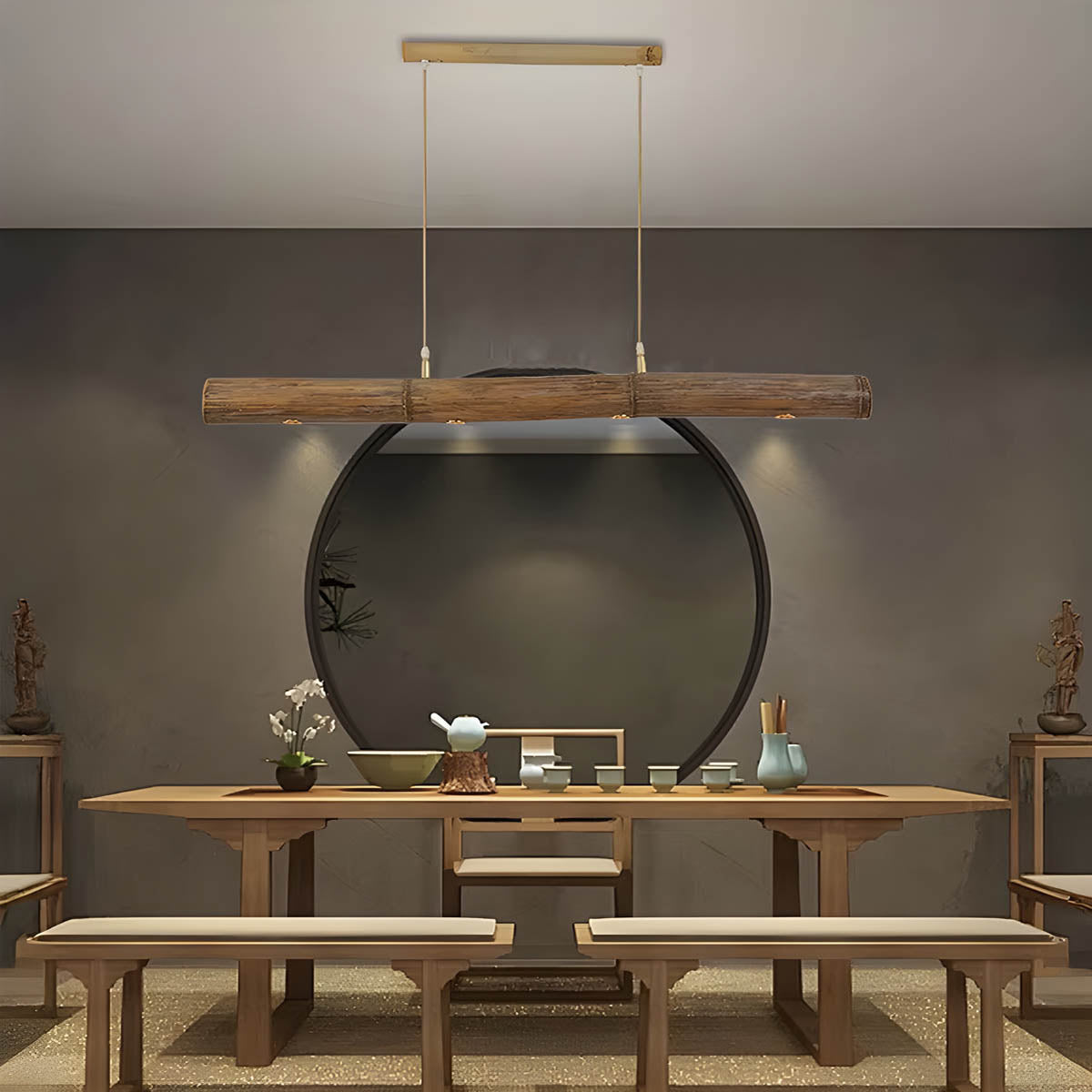 Solid Bamboo Cord Pendant Light 90-150 cm