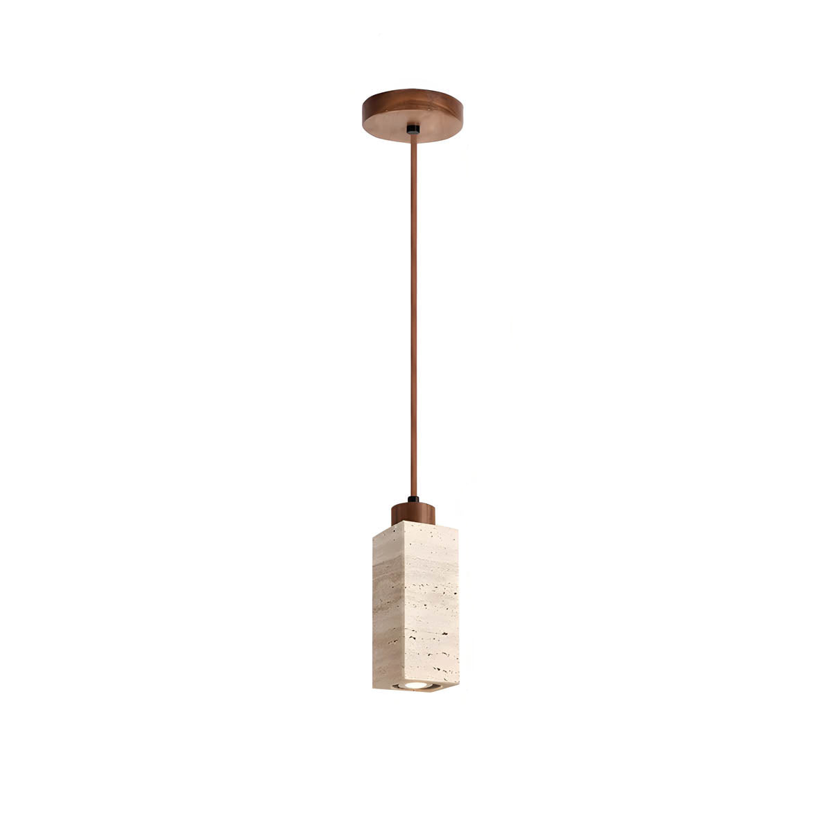 Travertine & wood E27 pendant light, round or square 18.5 cm