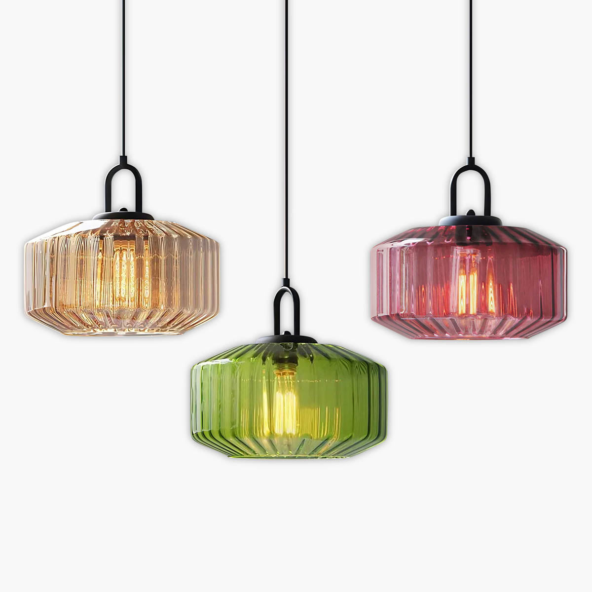 3-Shade Fluted Glass Cluster Pendant 28 cm E27