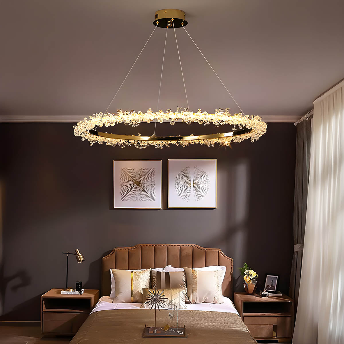 Crystal & Metal Ring LED Pendant / Chandelier