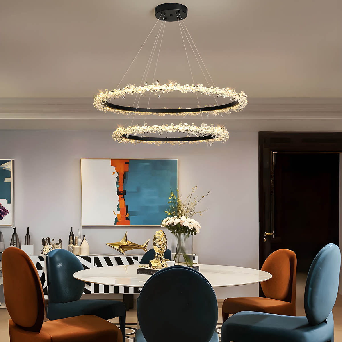 Crystal & Metal Ring LED Pendant / Chandelier