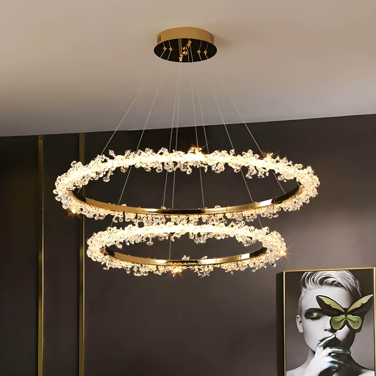Crystal & Metal Ring LED Pendant / Chandelier