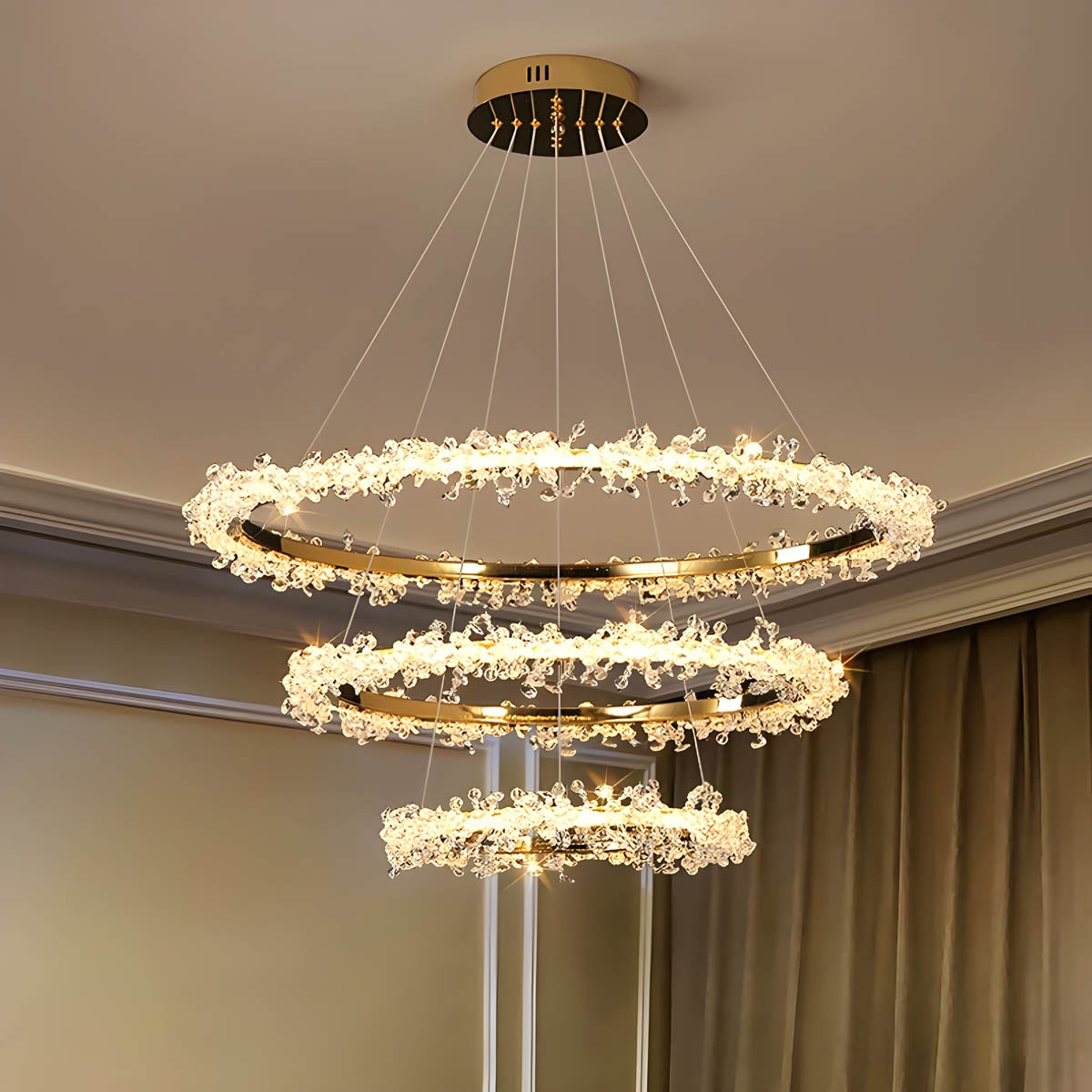 Crystal & Metal Ring LED Pendant / Chandelier