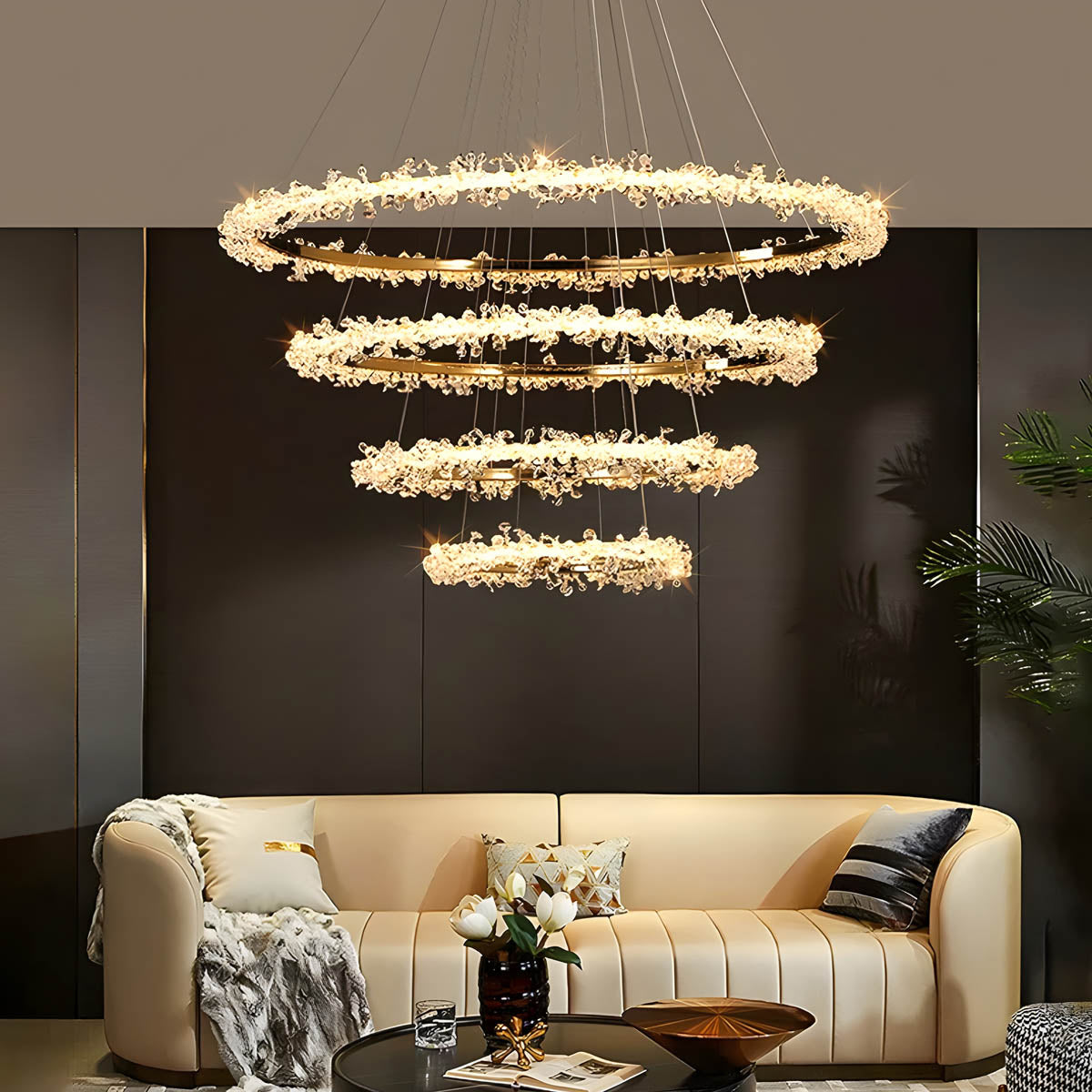 Crystal & Metal Ring LED Pendant / Chandelier