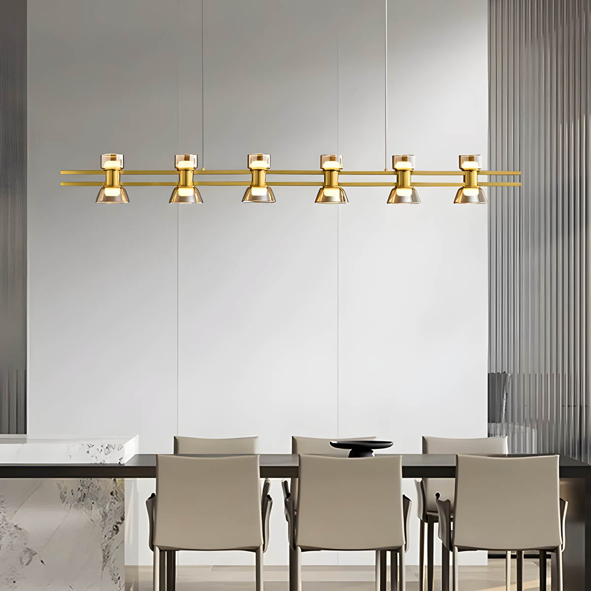 Copper Glass Multi-Arm Pendant Light with 5-8 Heads