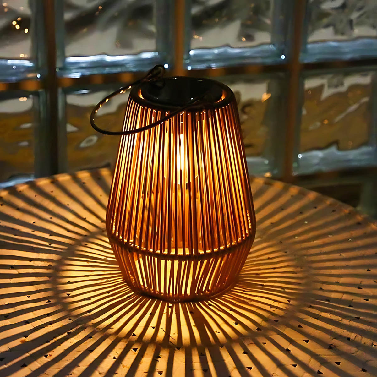 Table Solar Rattan Lantern Outdoor Lamp IP65 32 cm Warm Glow
