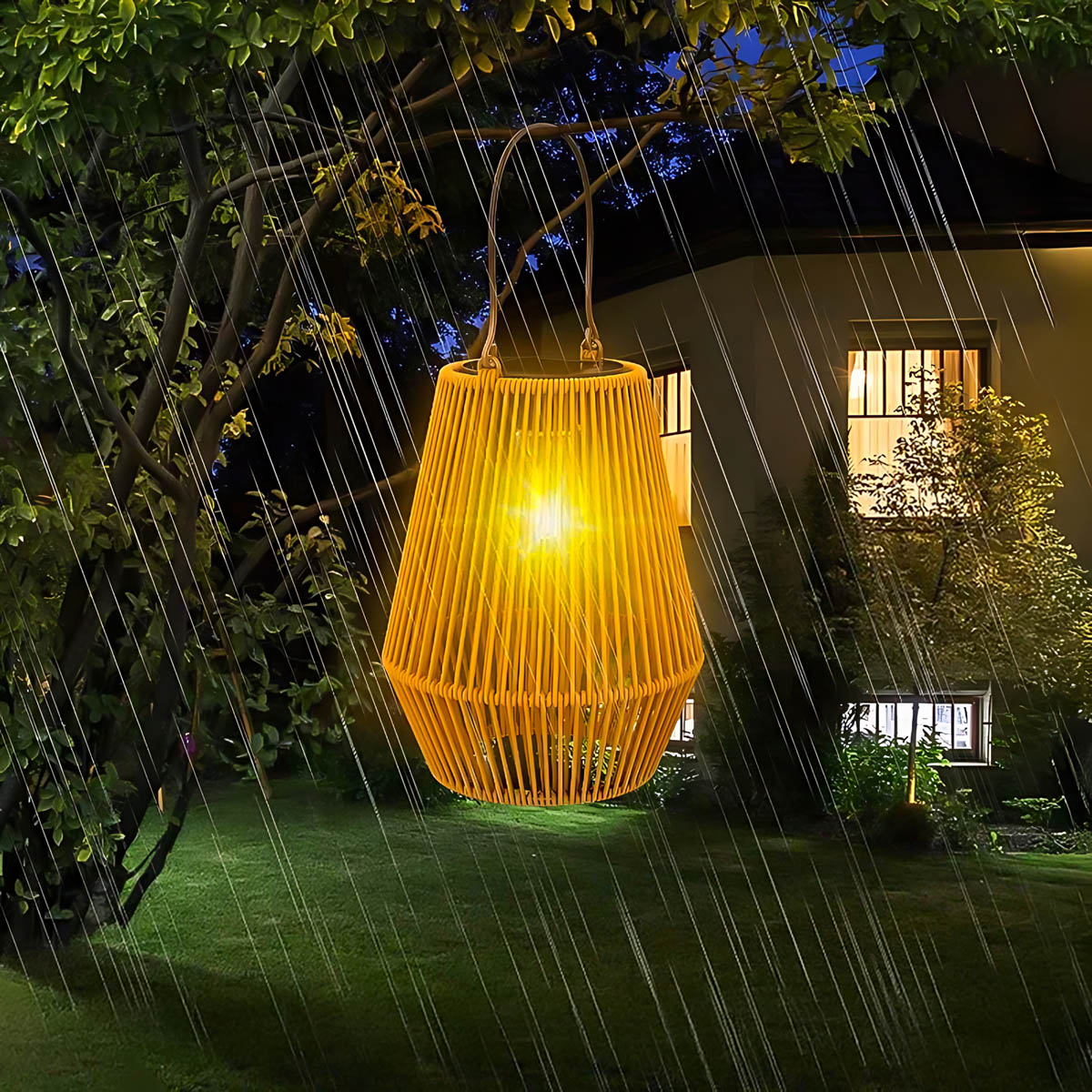 Table Solar Rattan Lantern Outdoor Lamp IP65 32 cm Warm Glow