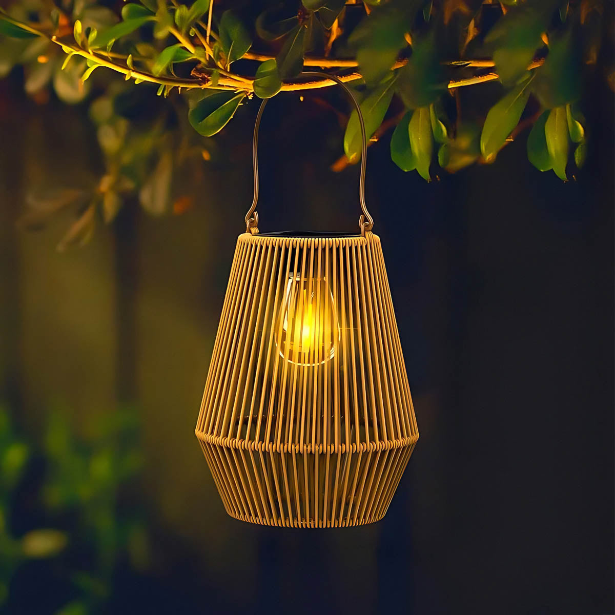 Table Solar Rattan Lantern Outdoor Lamp IP65 32 cm Warm Glow