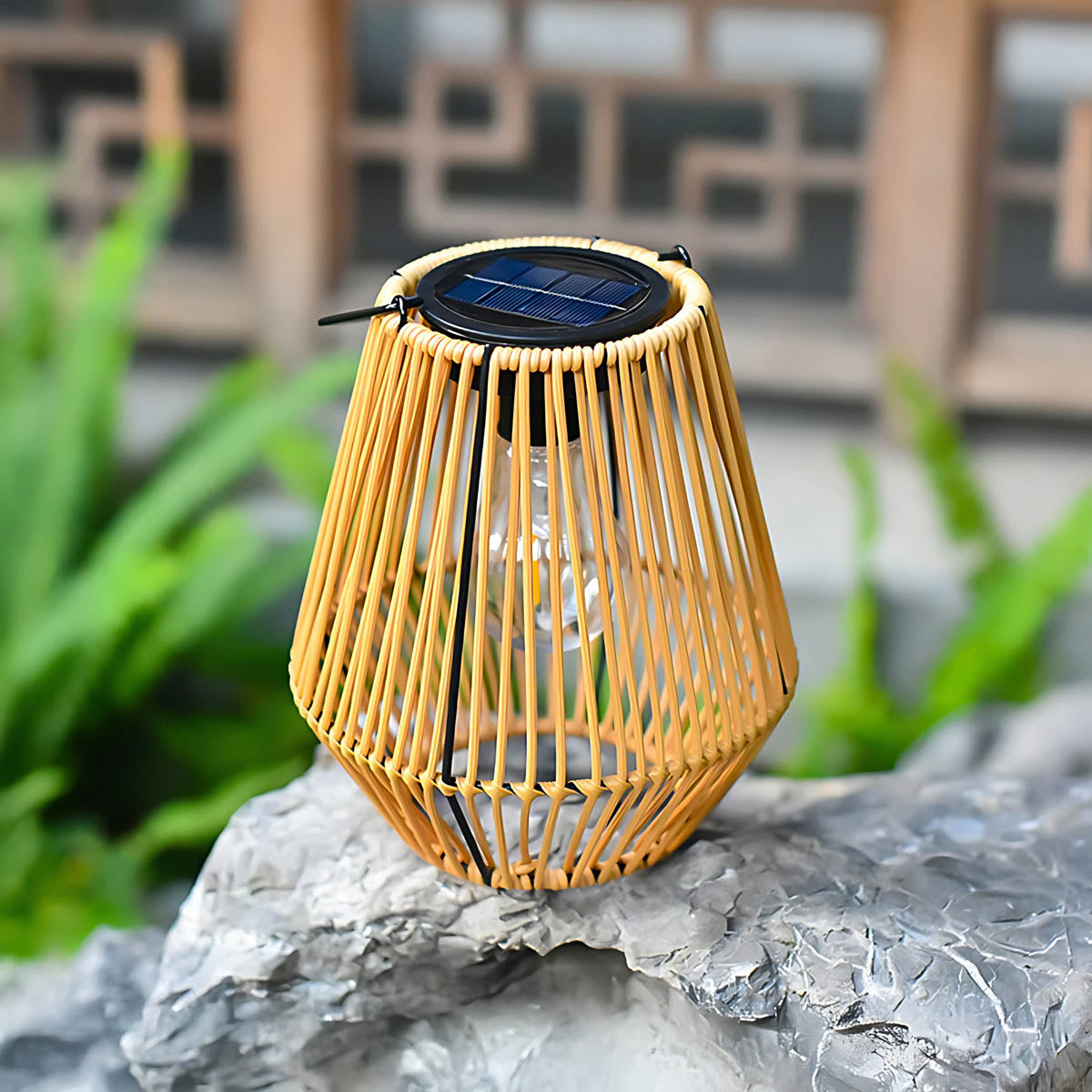 Table Solar Rattan Lantern Outdoor Lamp IP65 32 cm Warm Glow