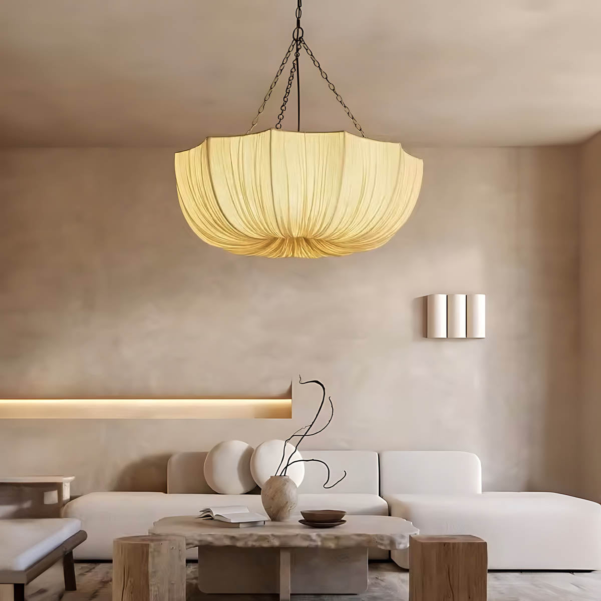 Fabric & Iron Chain Pendant Chandelier 40 cm Non-Dimmable LED E27