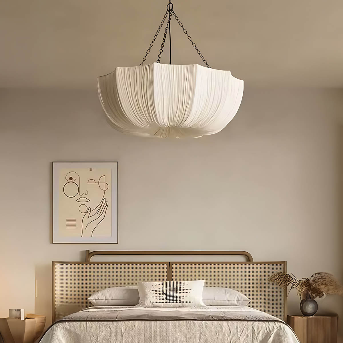 Fabric & Iron Chain Pendant Chandelier 40 cm Non-Dimmable LED E27