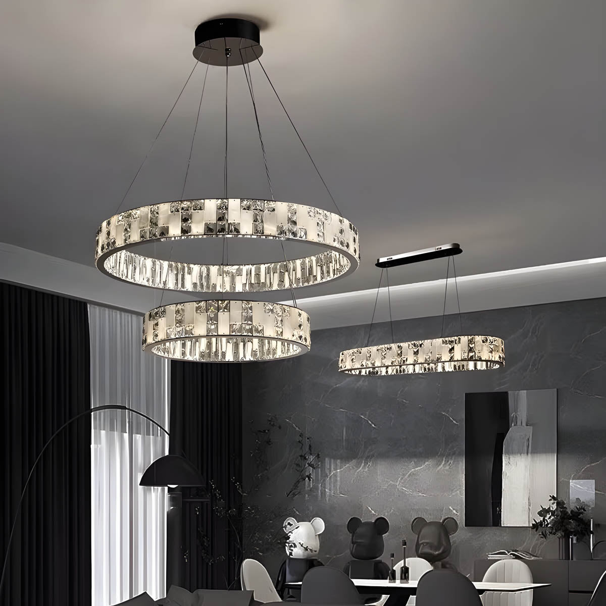 Stainless steel marble & crystal statement pendant light