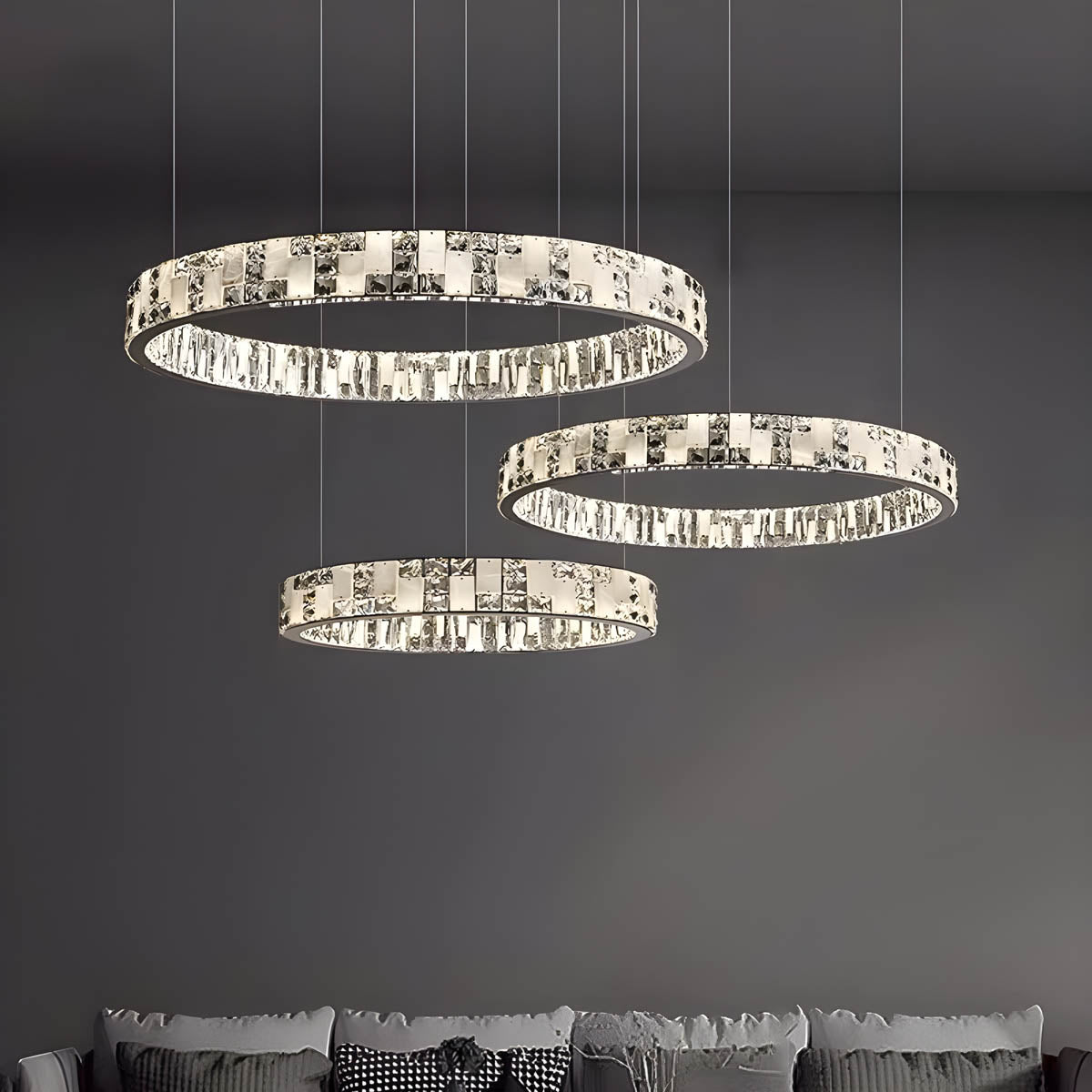 Stainless steel marble & crystal statement pendant light