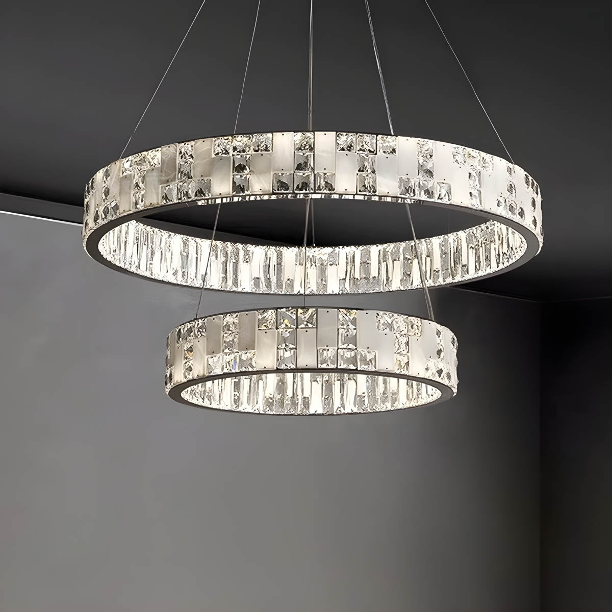 Stainless steel marble & crystal statement pendant light