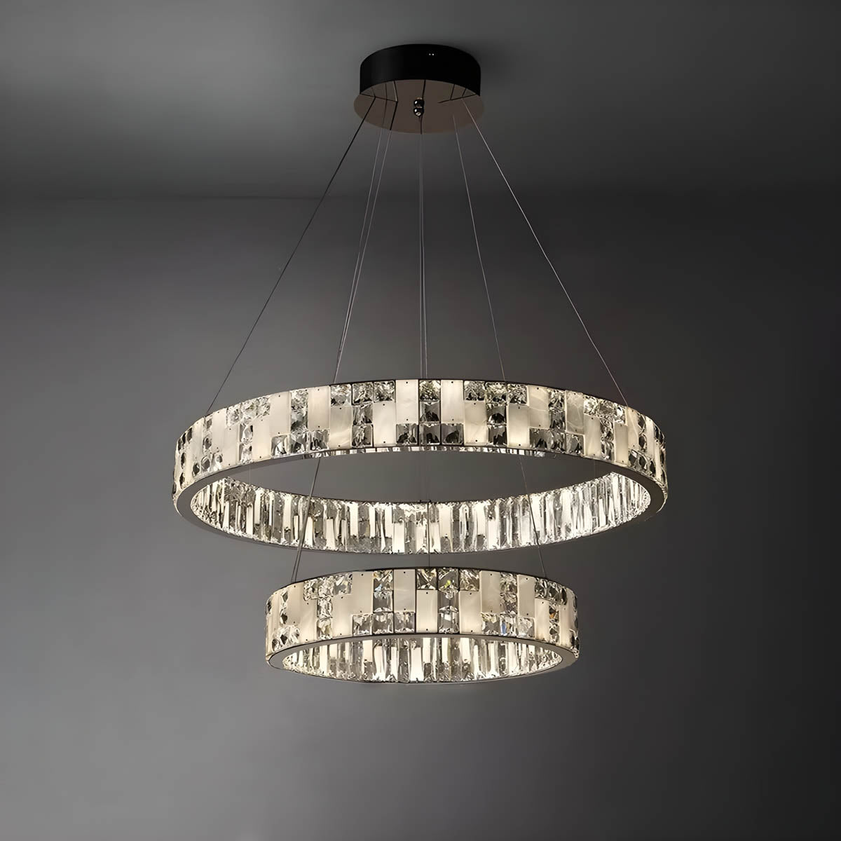 Stainless steel marble & crystal statement pendant light
