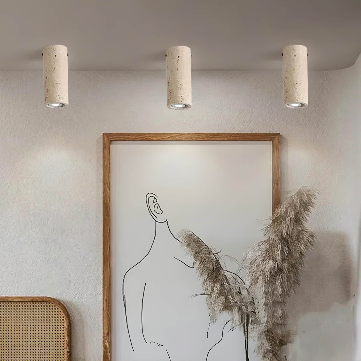 Travertine stone surface-mount ceiling light