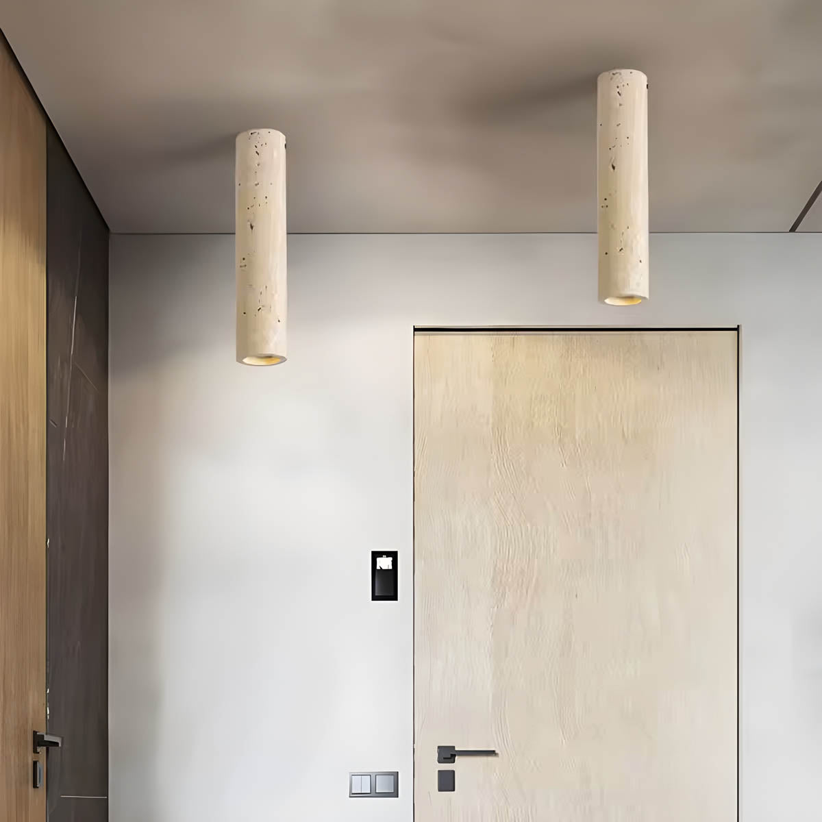 Travertine stone surface-mount ceiling light