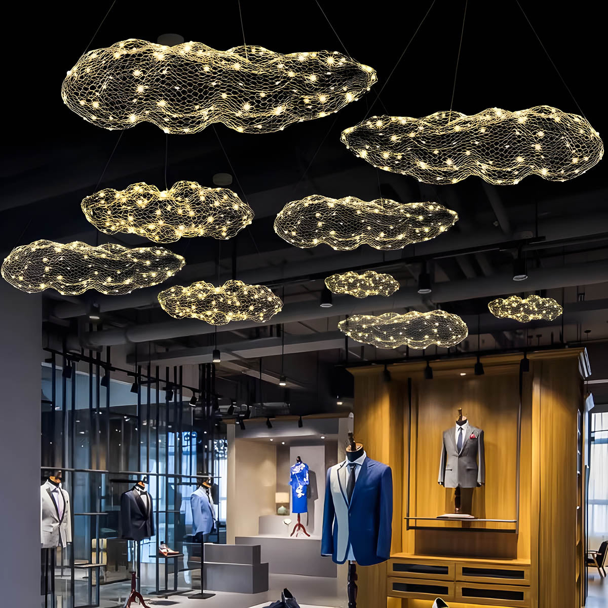 Wireframe LED wreath pendant light 30-120 cm, wrought iron