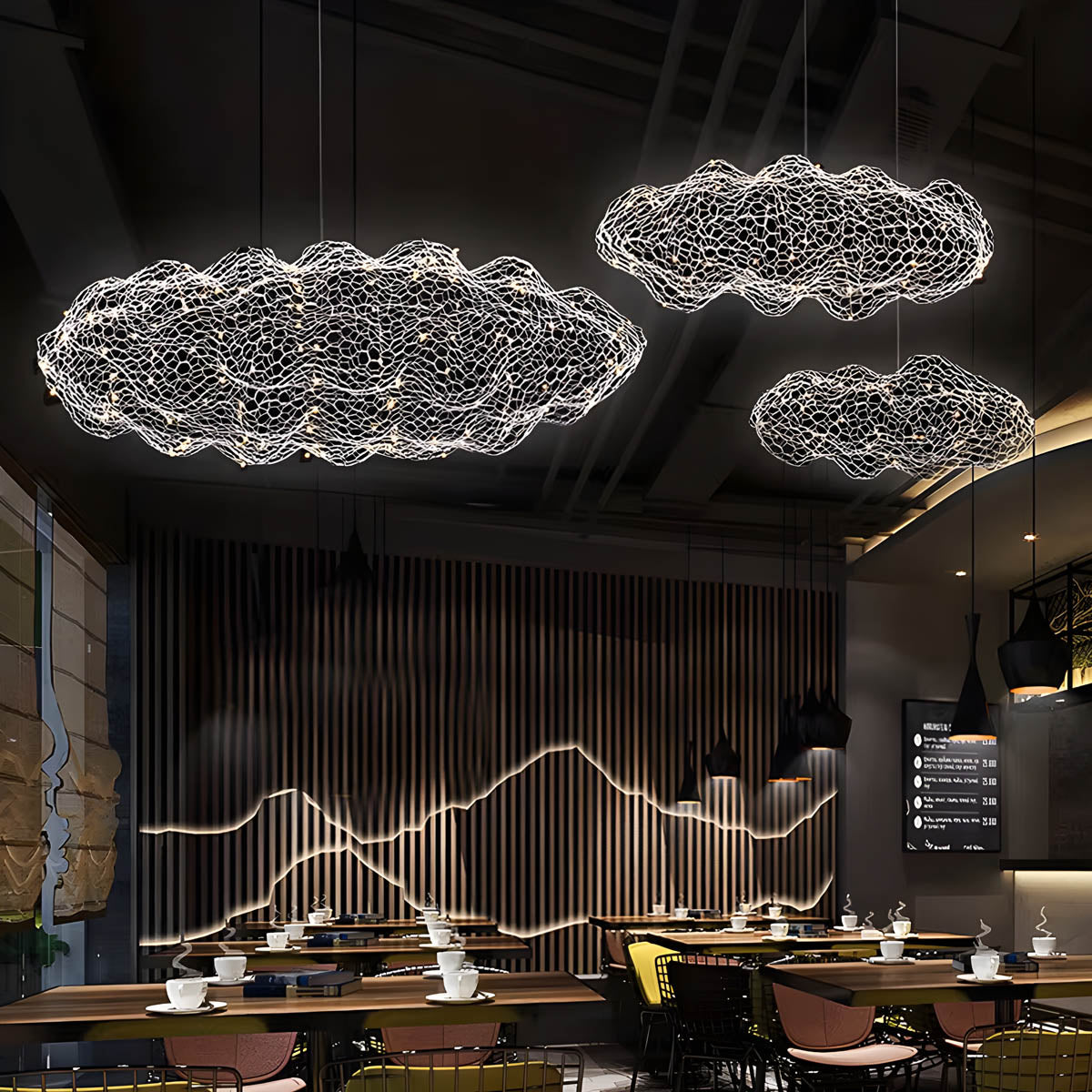 Wireframe LED wreath pendant light 30-120 cm, wrought iron
