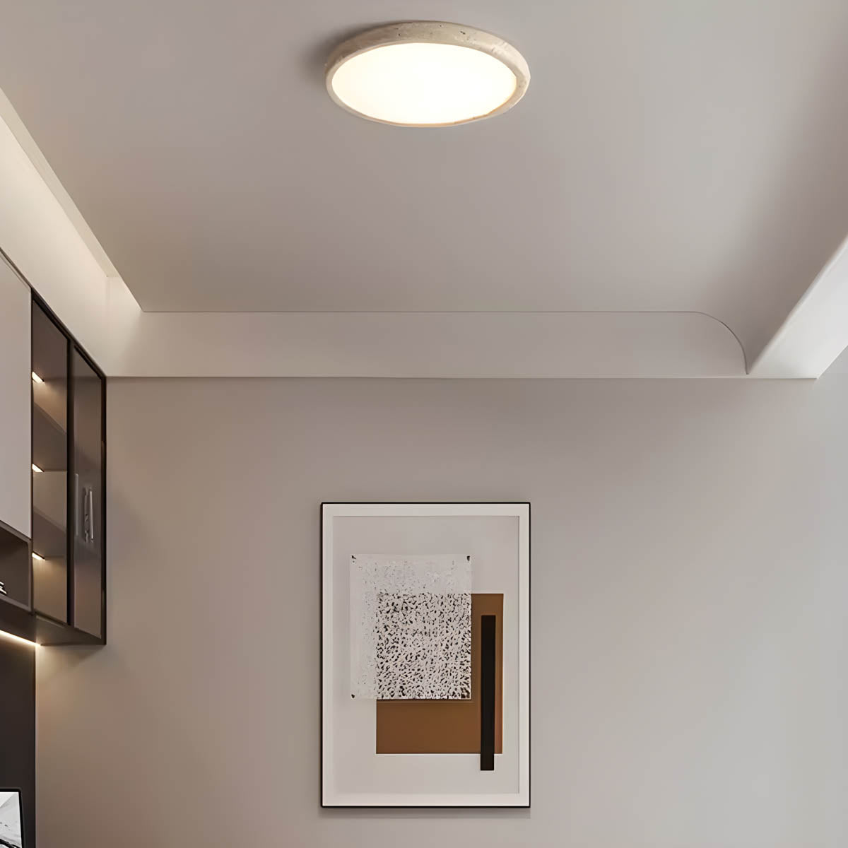 Travertine-accent flush-mount ceiling light