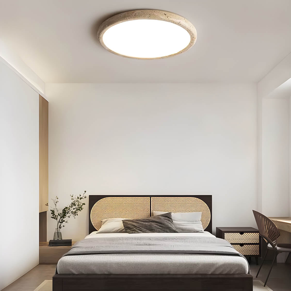 Travertine-accent flush-mount ceiling light