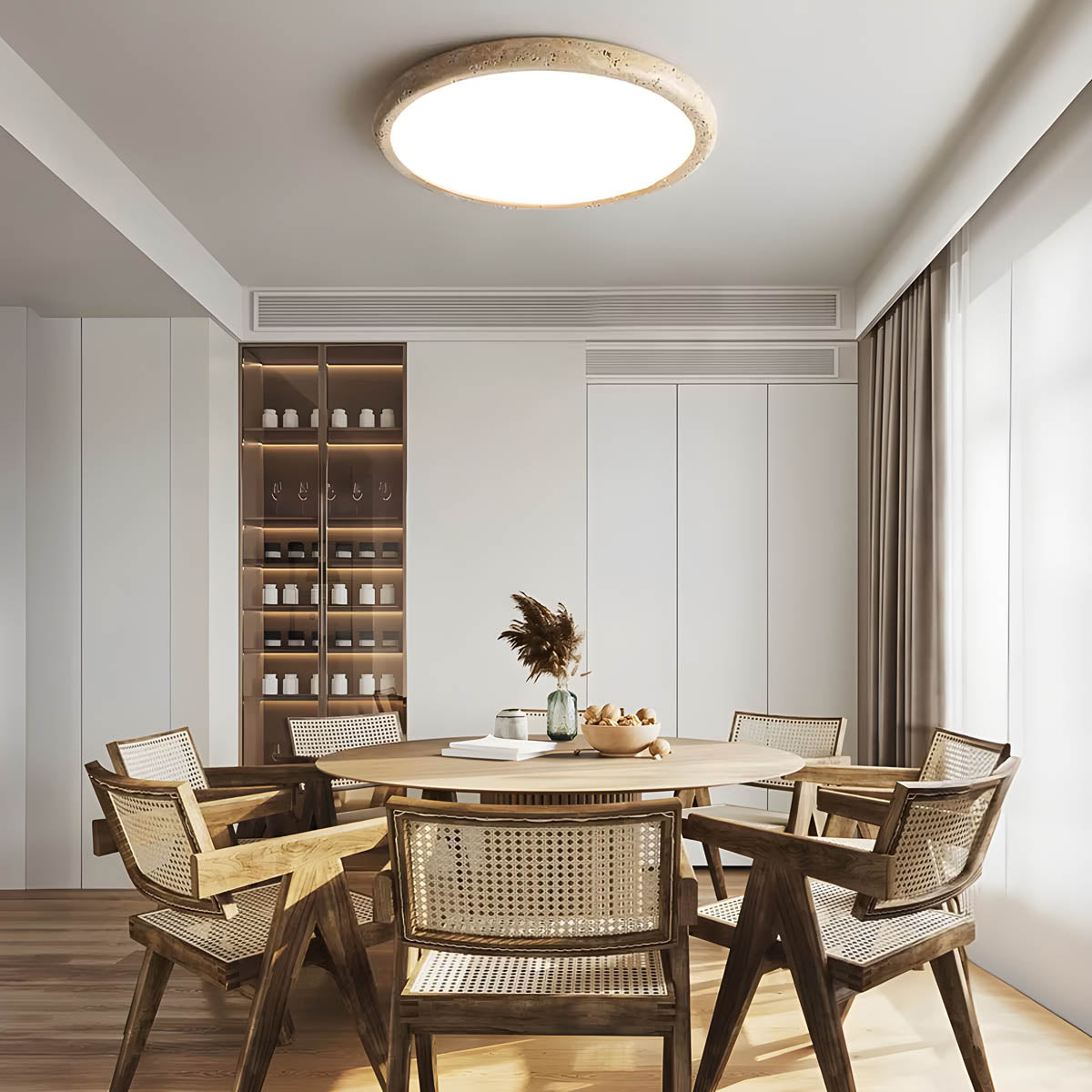 Travertine-accent flush-mount ceiling light