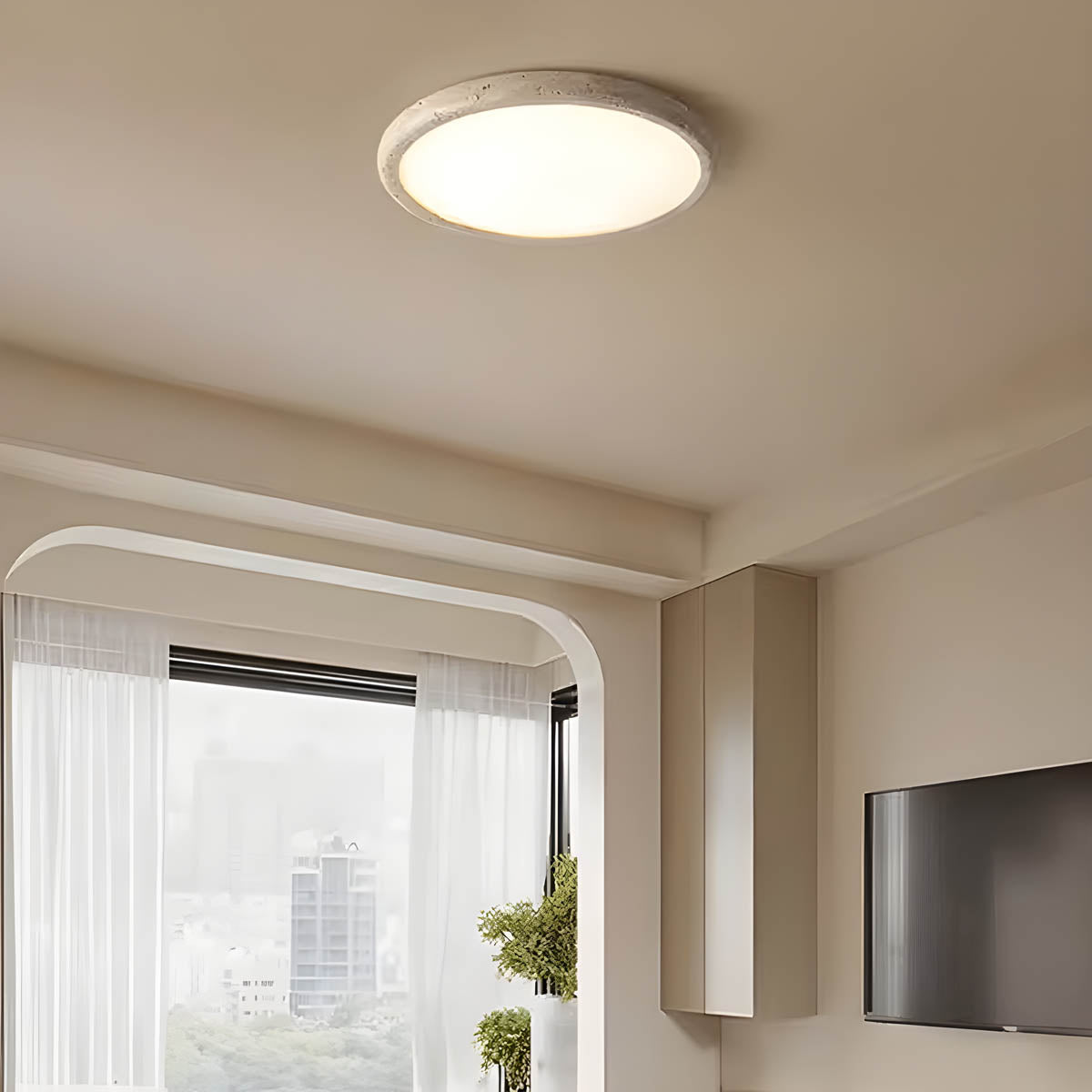 Travertine-accent flush-mount ceiling light