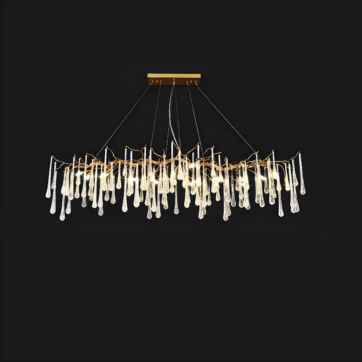 Crystal branch chandelier with aluminium or copper frame