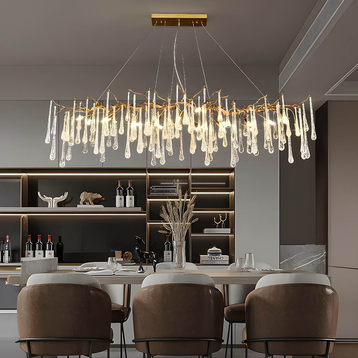 Crystal branch chandelier with aluminium or copper frame