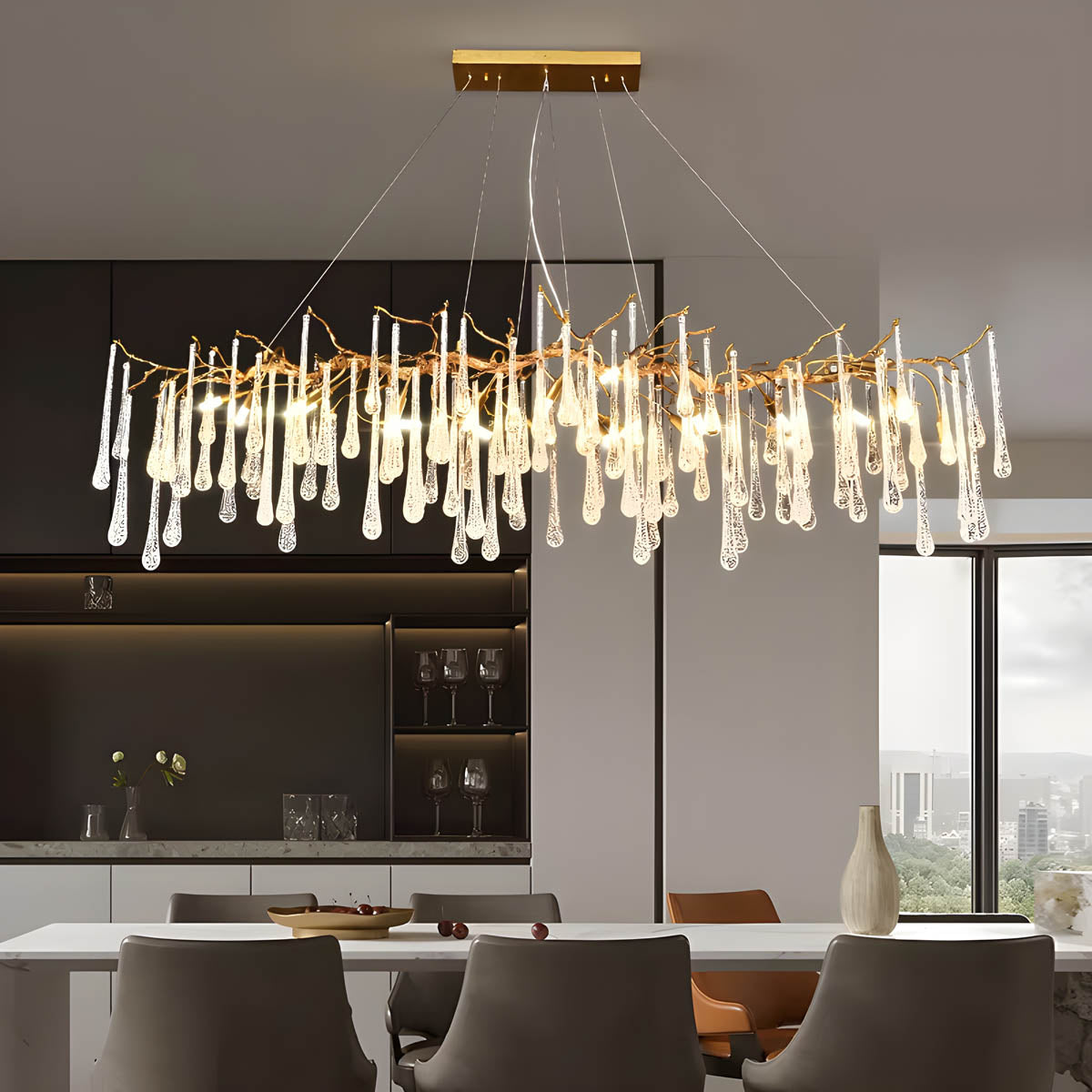 Crystal branch chandelier with aluminium or copper frame