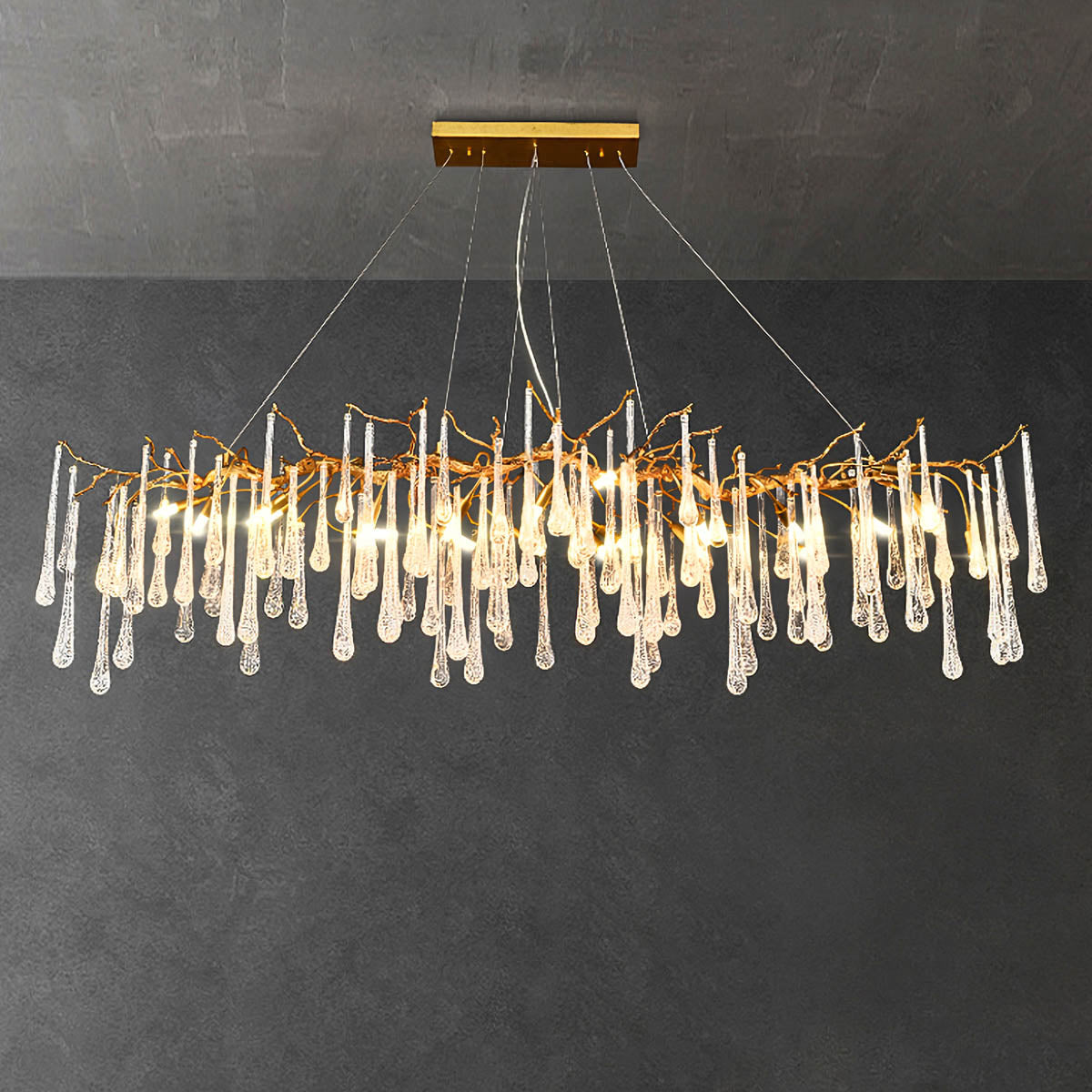 Crystal branch chandelier with aluminium or copper frame