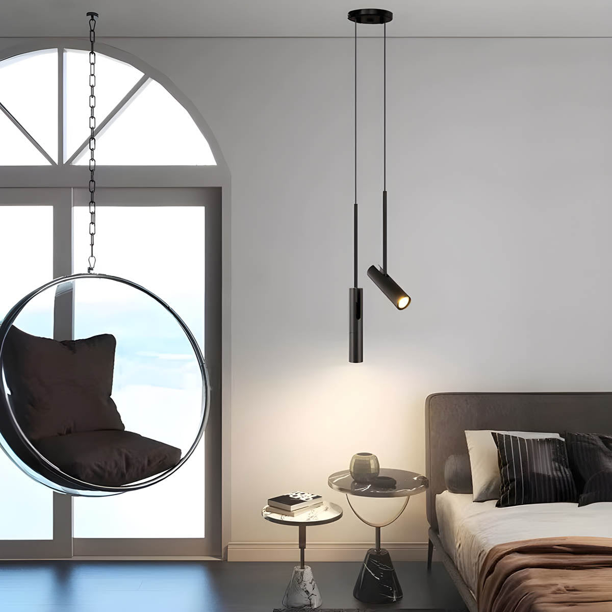 Pendant light GU10 cylinder head in gold or matte black, cord-pendant 40 cm