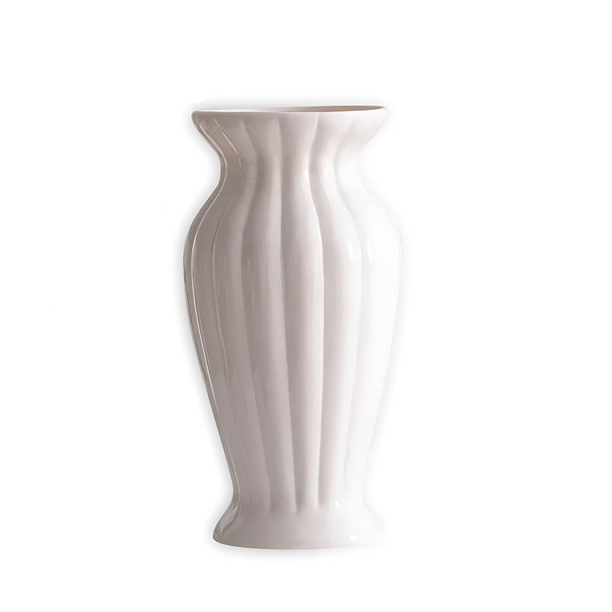 Vertical Ridged Ceramic Vase, Soft Ivory — Elegant Decorative Home Accent