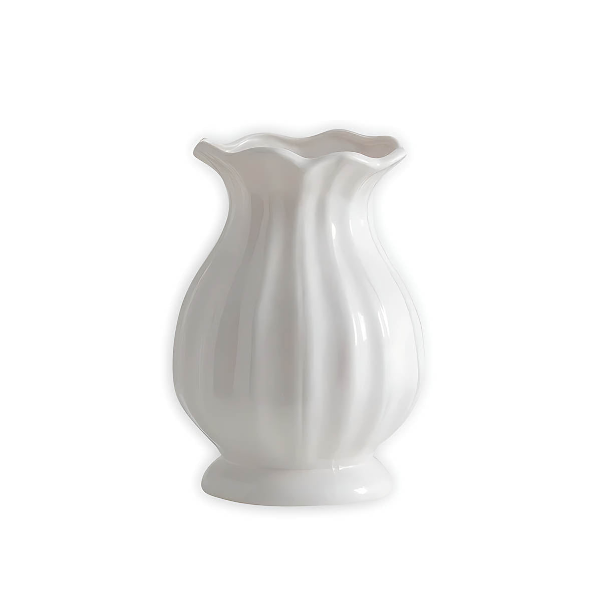 Vertical Ridged Ceramic Vase, Soft Ivory — Elegant Decorative Home Accent