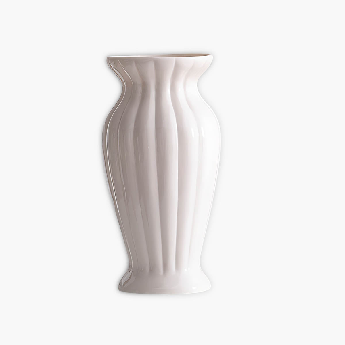 Vertical Ridged Ceramic Vase, Soft Ivory — Elegant Decorative Home Accent