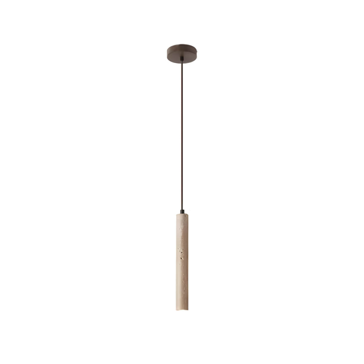 Travertine & wood pendant light, minimalist cylindrical