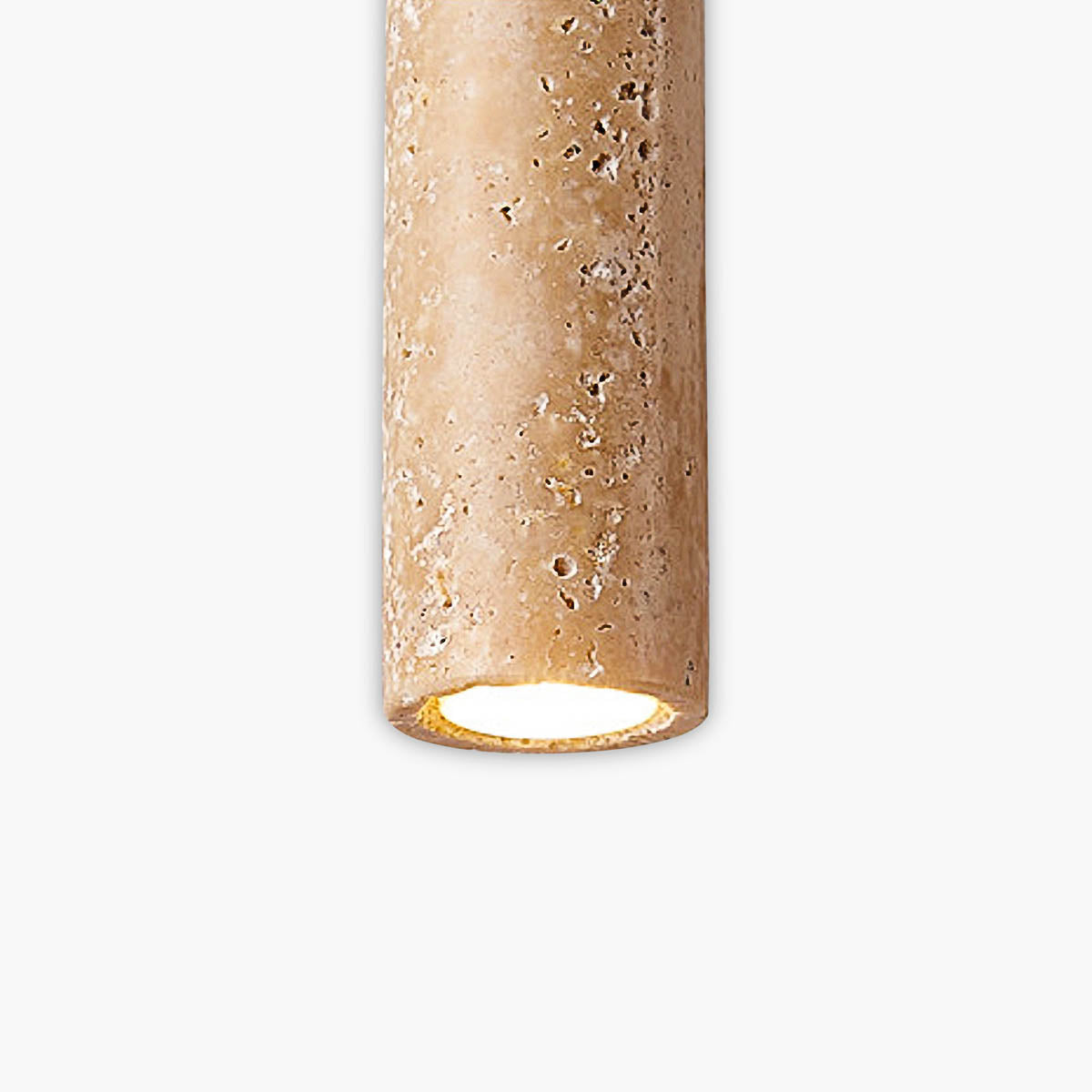 Travertine & wood pendant light, minimalist cylindrical