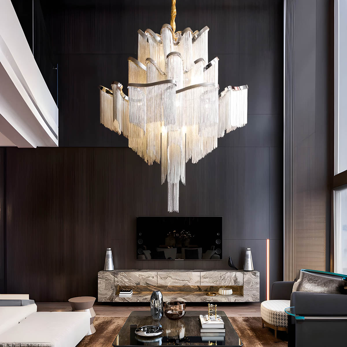 Iron & Aluminium Tassel Chandelier with E14 LEDs (60-150 cm)