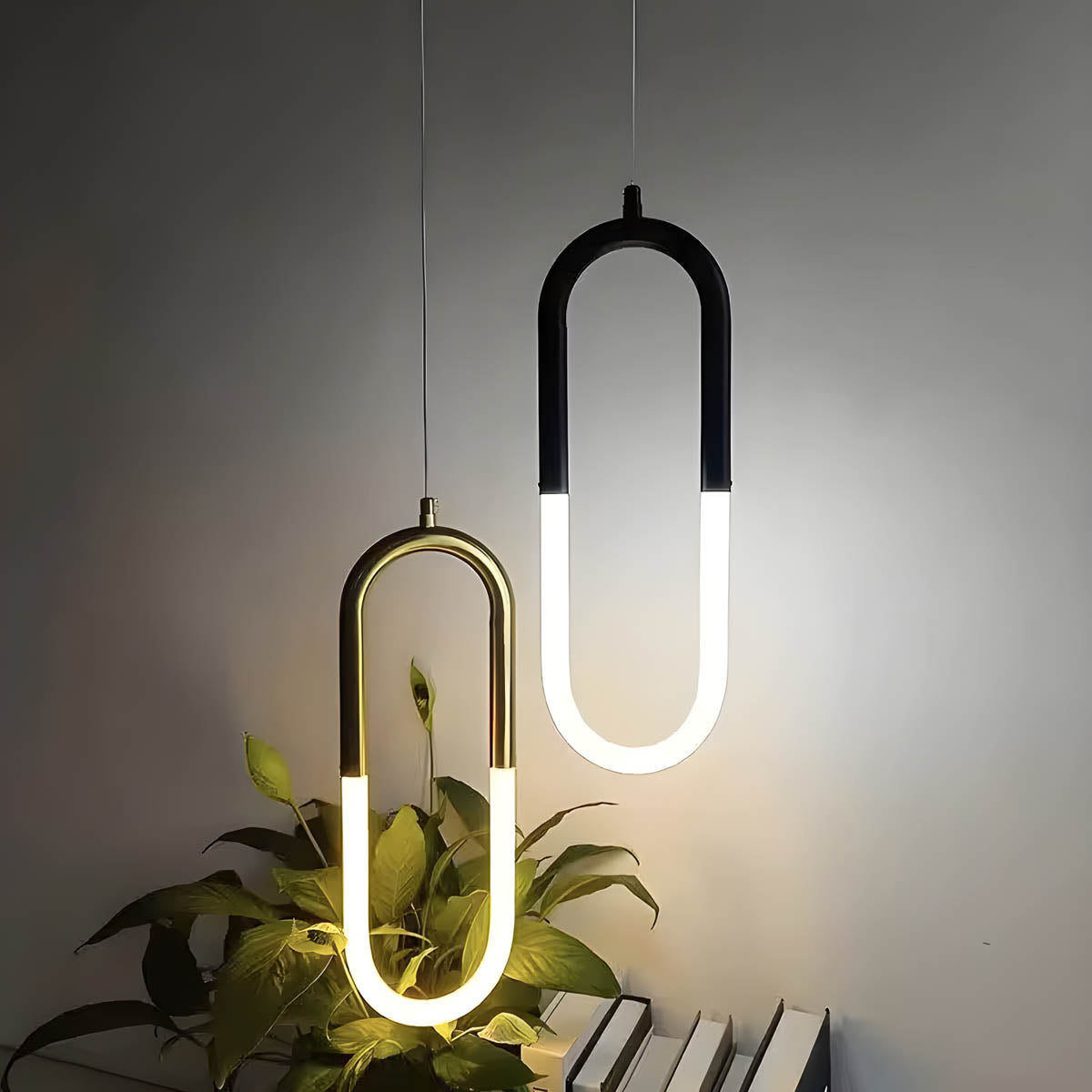 Oval loop silicone & iron LED pendant light, 40 cm, single- or two-head