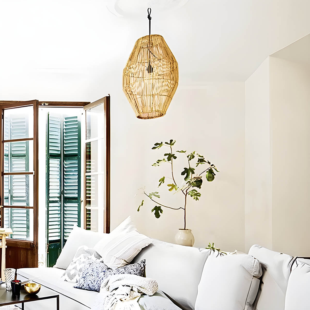 Hand-Woven Rattan Pendant Light E27 40-70 cm Natural