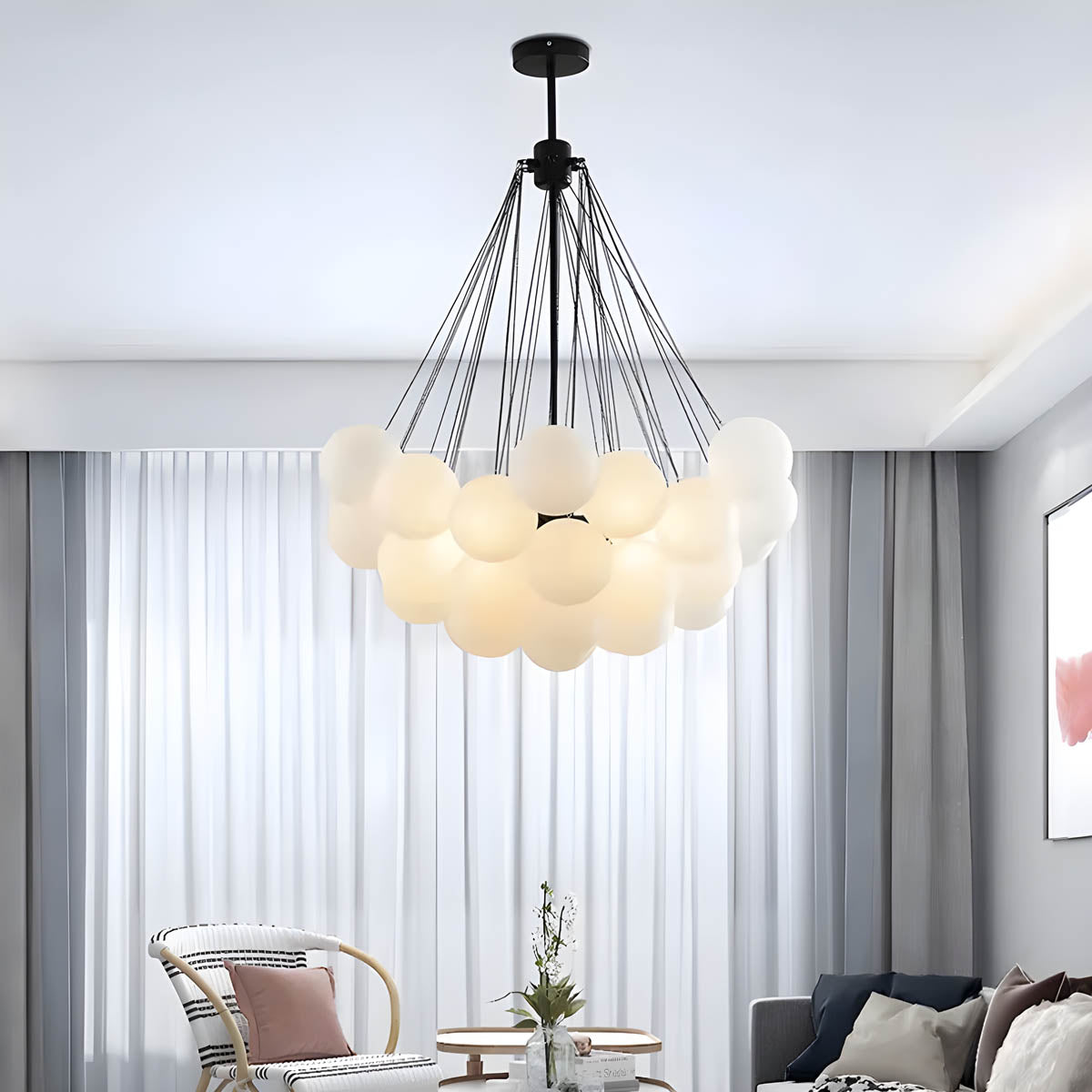 37-Head Glass Globe Cluster Pendant 80 cm