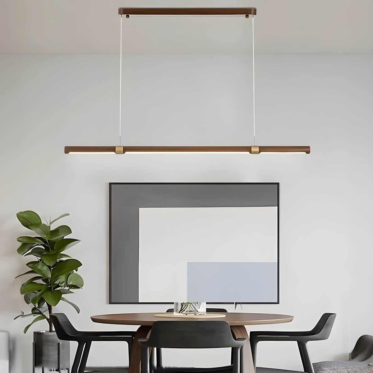 Walnut & Copper Bar LED Semi-Flush Ceiling Light