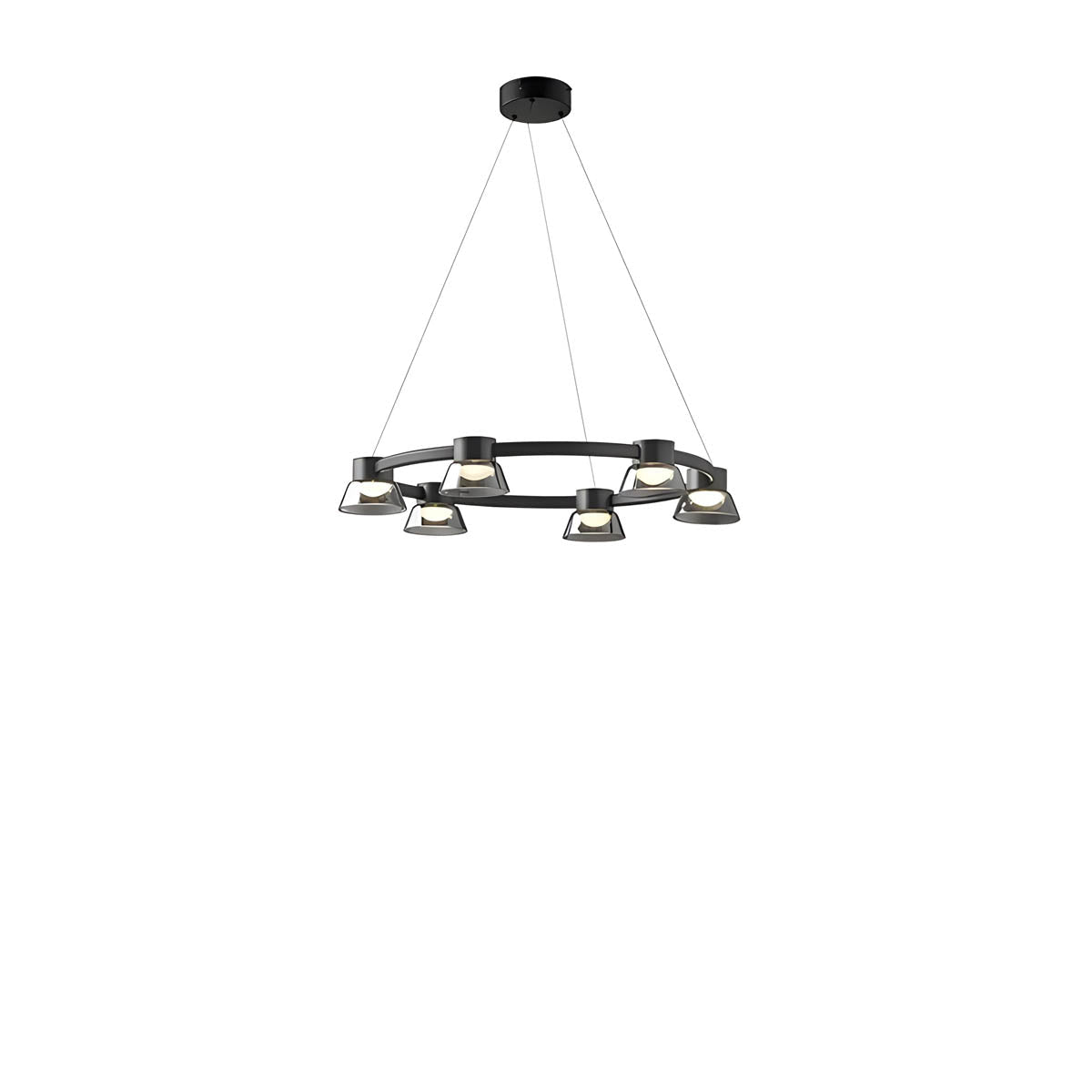Textured smoky-glass chandelier, multi-arm LED fixture