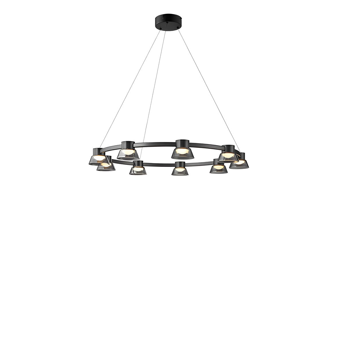 Textured smoky-glass chandelier, multi-arm LED fixture