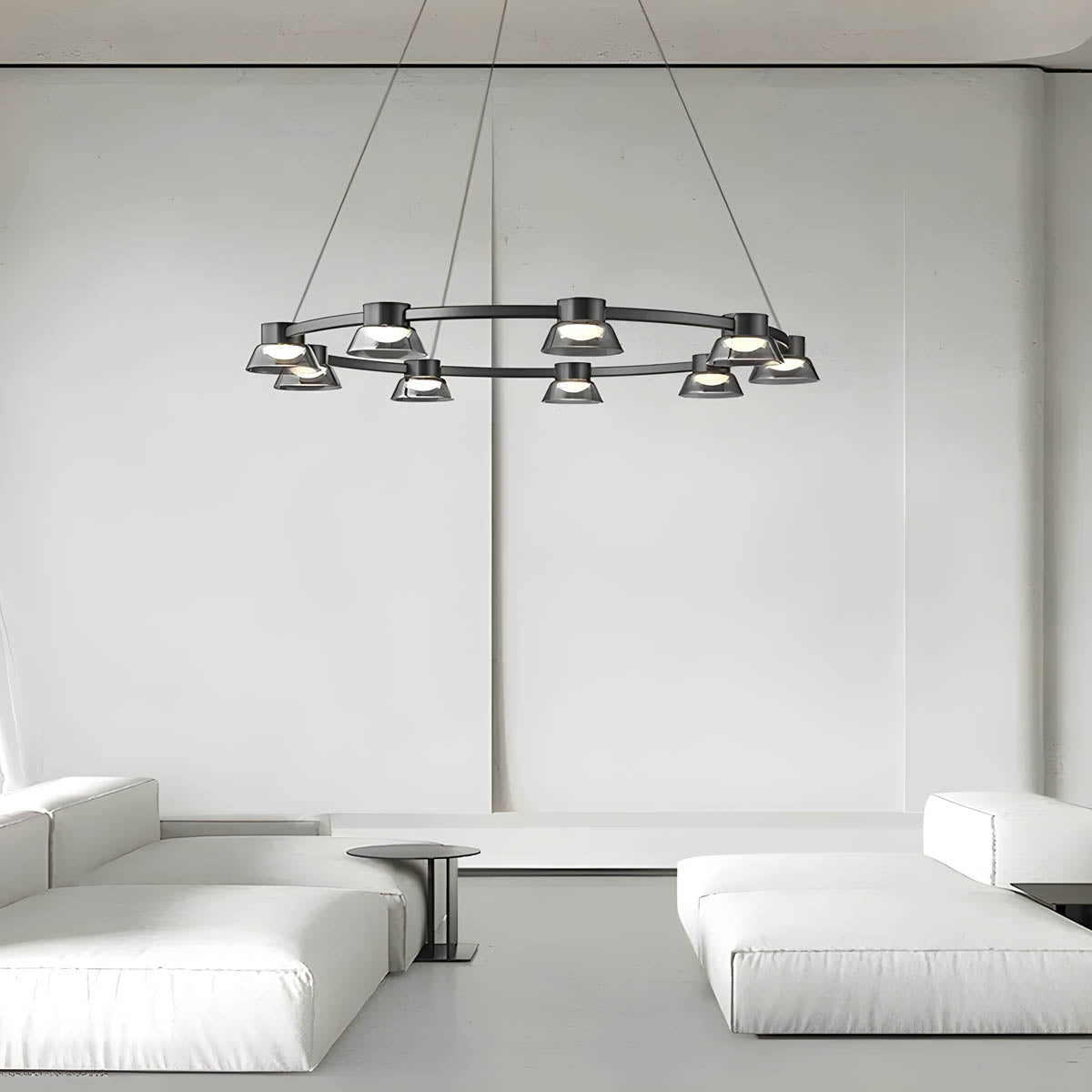 Textured smoky-glass chandelier, multi-arm LED fixture