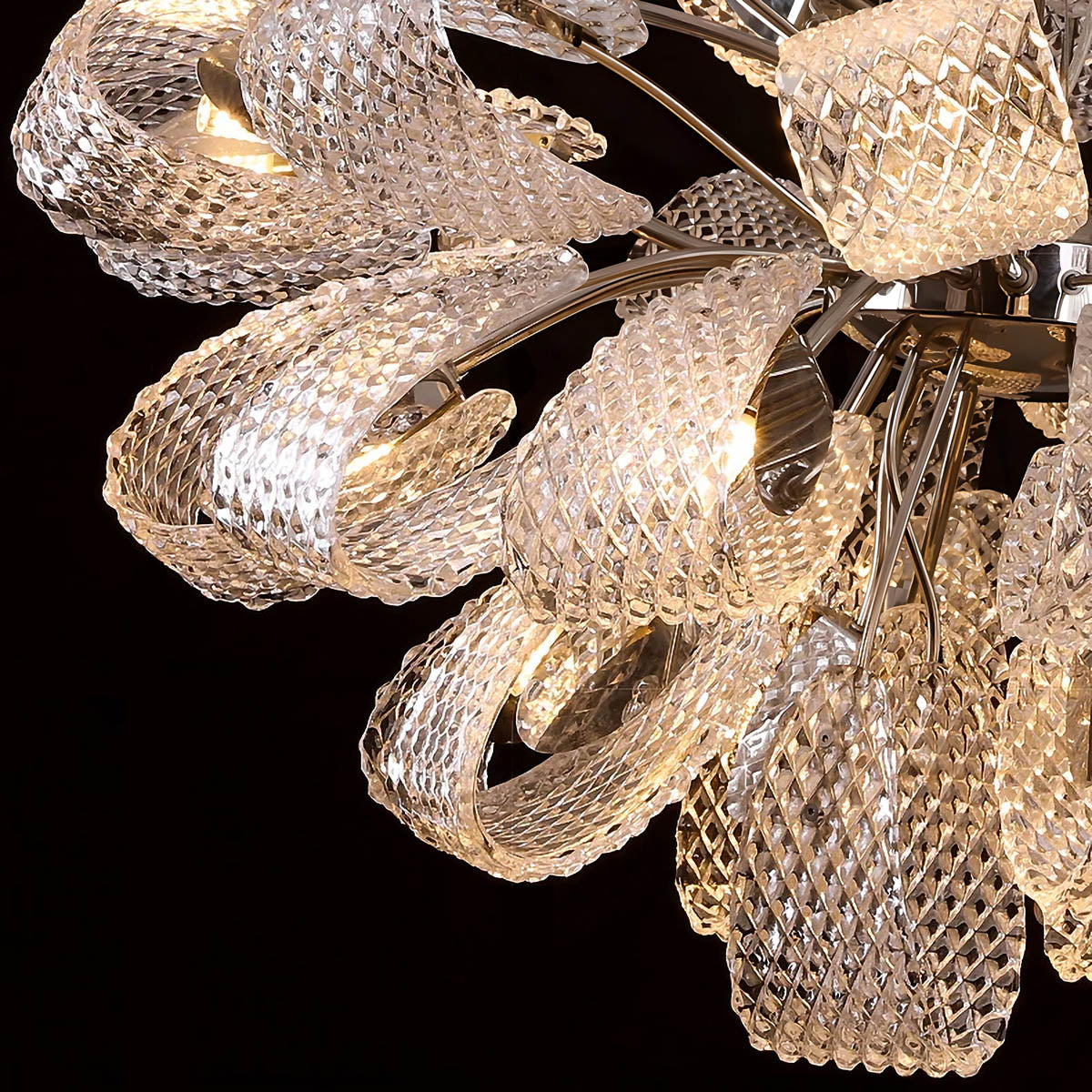 Crystal Glass & Polished Metal Pendant Chandelier 60-114.5 cm