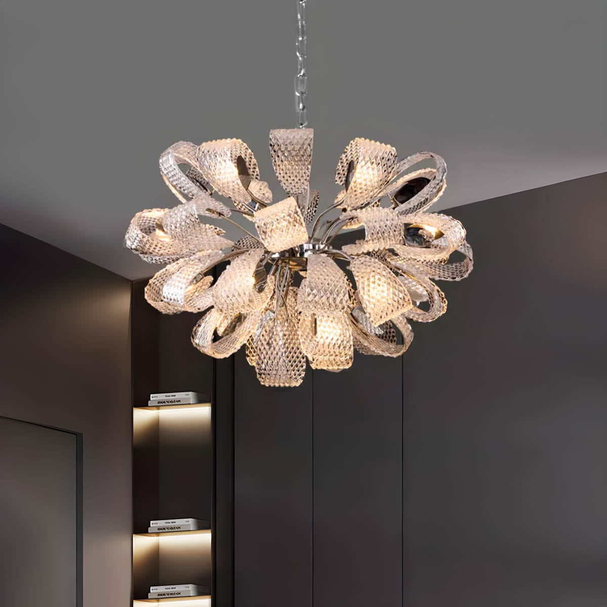 Crystal Glass & Polished Metal Pendant Chandelier 60-114.5 cm